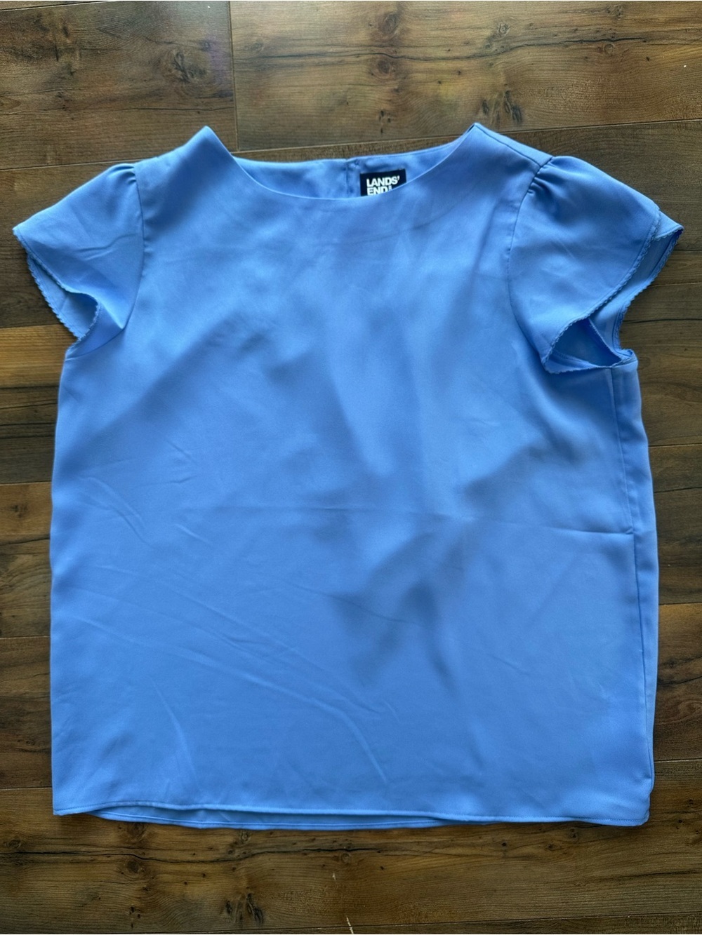 Lands’ End Periwinkle Blue Flutter Sleeve Blouse Size 12 Career Top